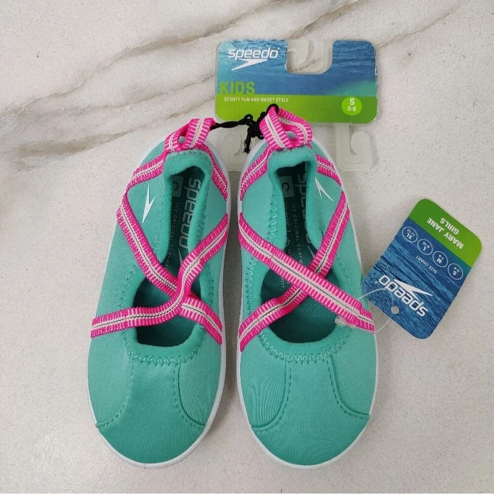 NWT Speedo Baby Toddler Girls Turquoise Pink Mary Jane Water Shoes, Sz S (5-6)